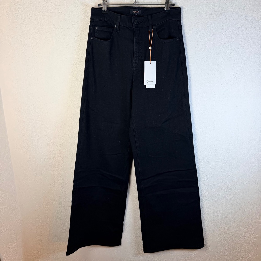 NEW Quince Women's 29x32 Black Bella Stretch Wide Leg High Rise Stretch Jeans